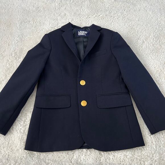 Lands' End Other - Lands End Little Boys Navy Blue 2 Button Blazer Sz 5 Wool Blend Preppy